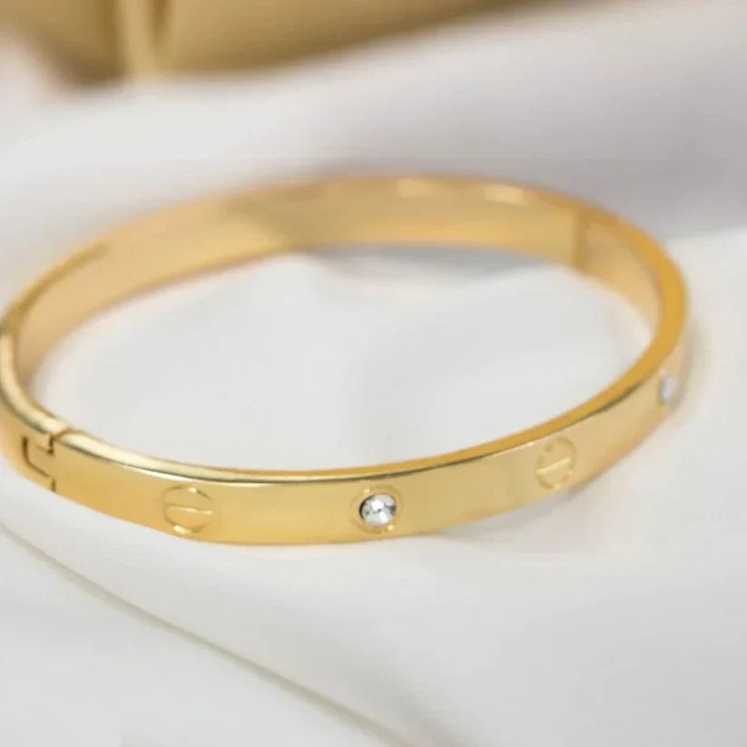 Gold Toned Band Bracelet, Openable Bangle Kada