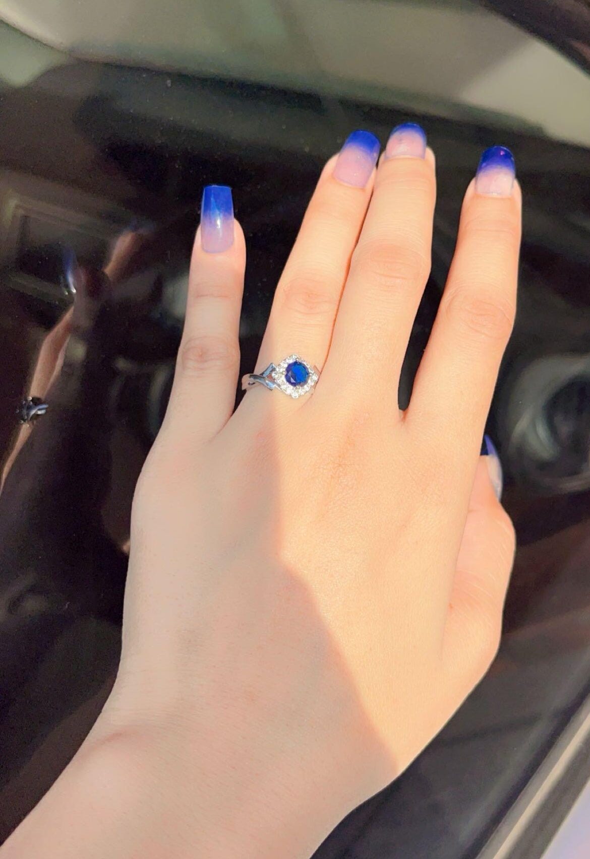 Blue Sapphire Engagement Ring with Marquise Diamonds Ring Gleamora