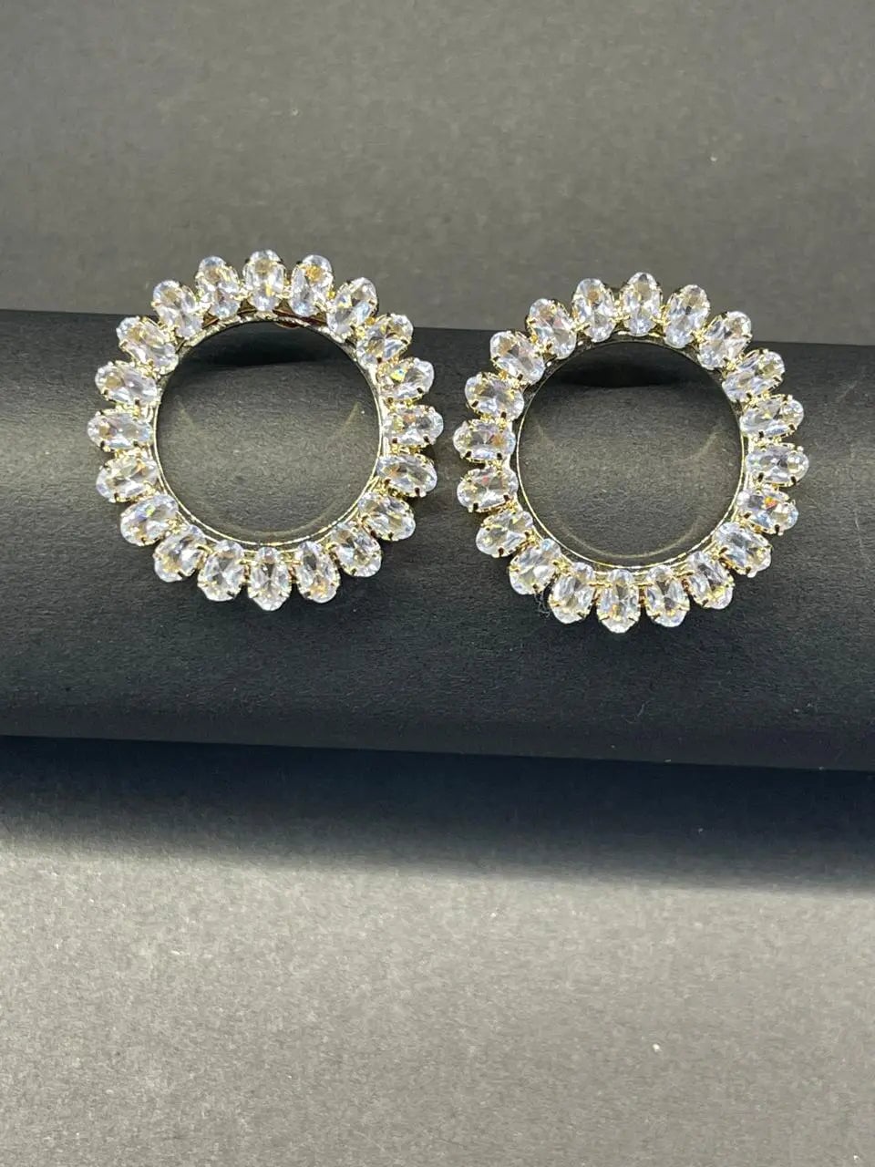 Large Crystal, Silver gold plated earrings Circle Earrings Gleamora silver
