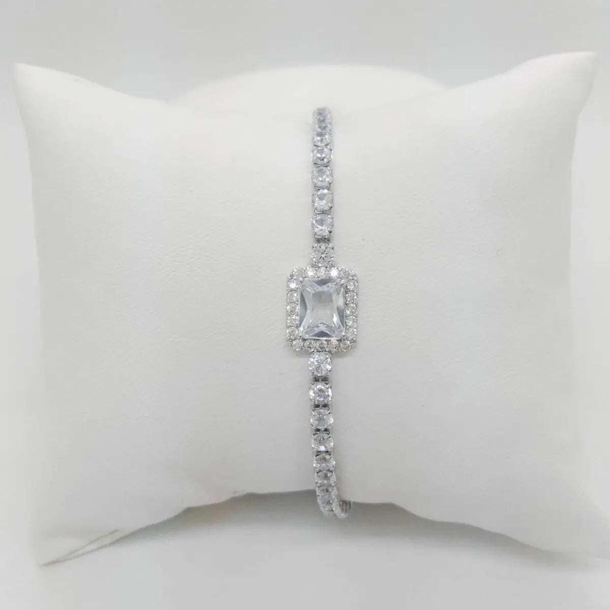 Classic Solitaire Silver Diamond Bracelet Gleamora