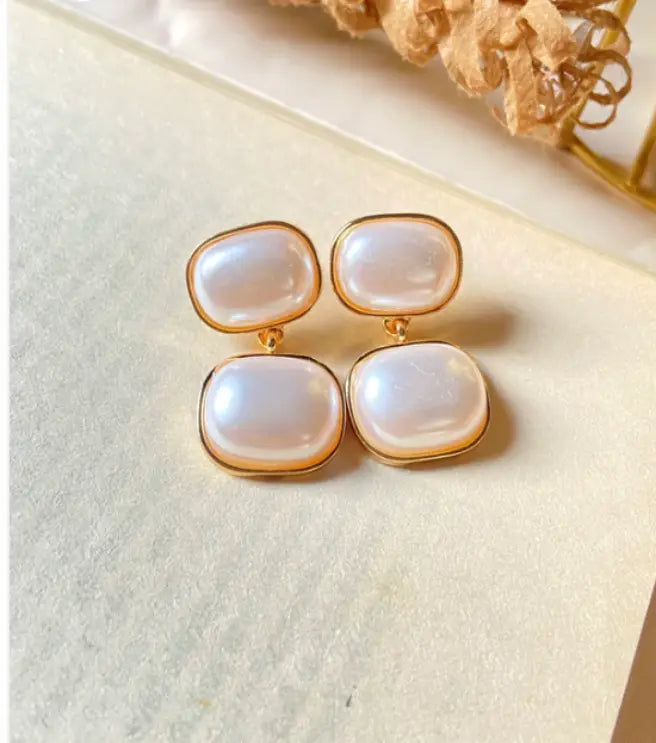 Drop Pearl Earrings-Double Decker 