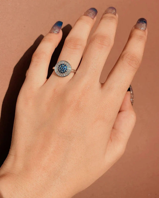 Silver "Evil Eye Ring" Blue Sapphire Ring Gleamora 