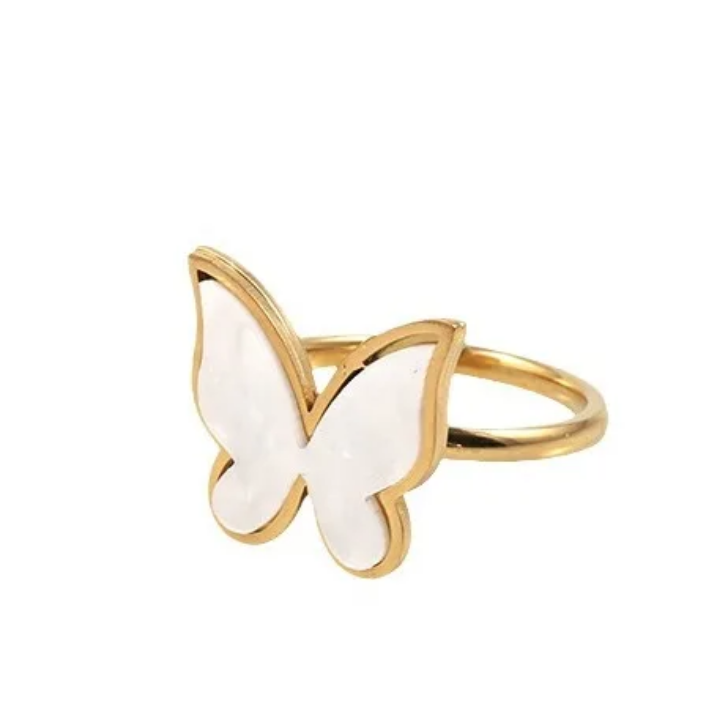 Gold Mother of Pearl Butterfly Ring